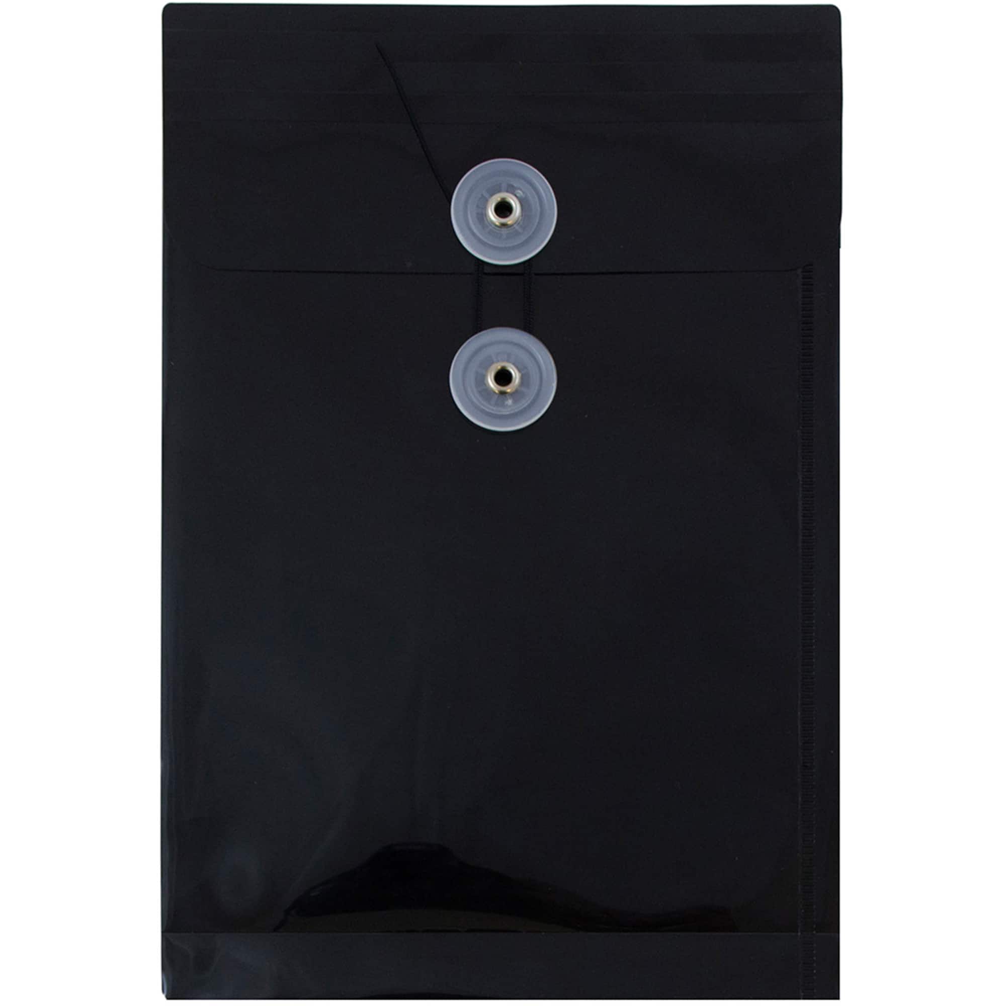 JAM Paper 6.25" x 9.25" Black Plastic Button String Closure Open End Envelopes, 24ct.